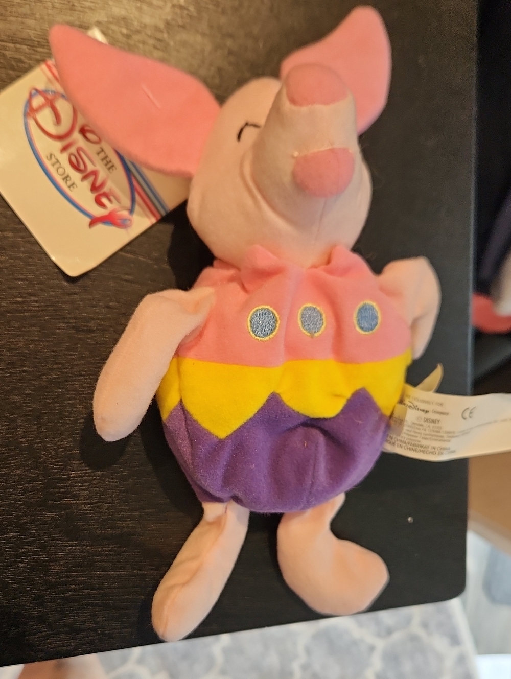 NWT Disney Pink Piglet Plush with Purple and Yellow Outfit
